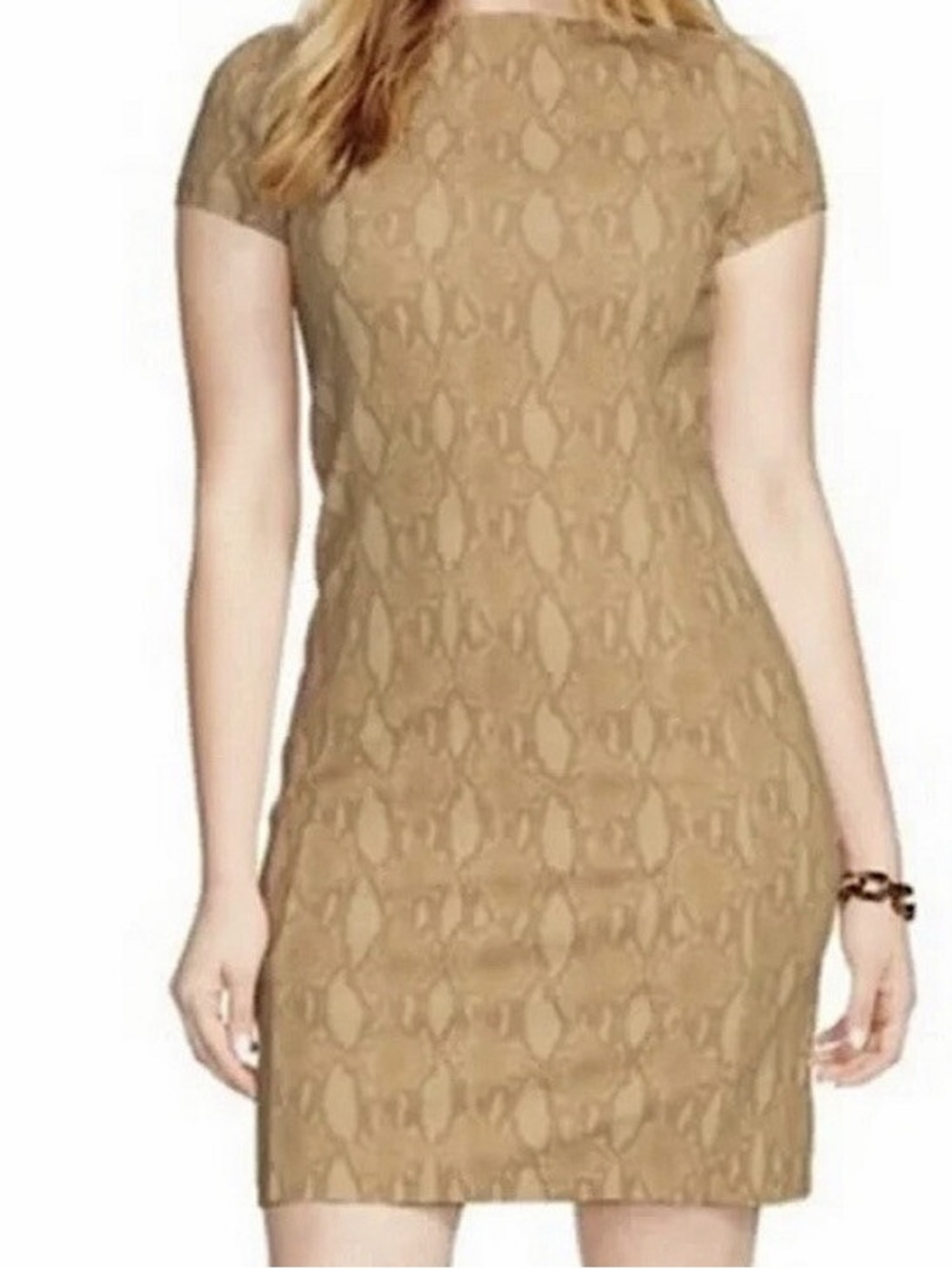 Lauren Ralph Lauren Gold Reptile Exotic Animal Print Ponte Sheath Dress Size 1X